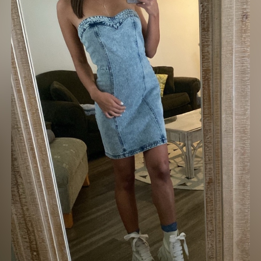 Le Lis Denim Corset Mini Dress, size XS
